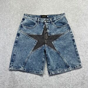 Editorial Department Denim Shorts Size Large Blue Black Acid Wash Star Skate